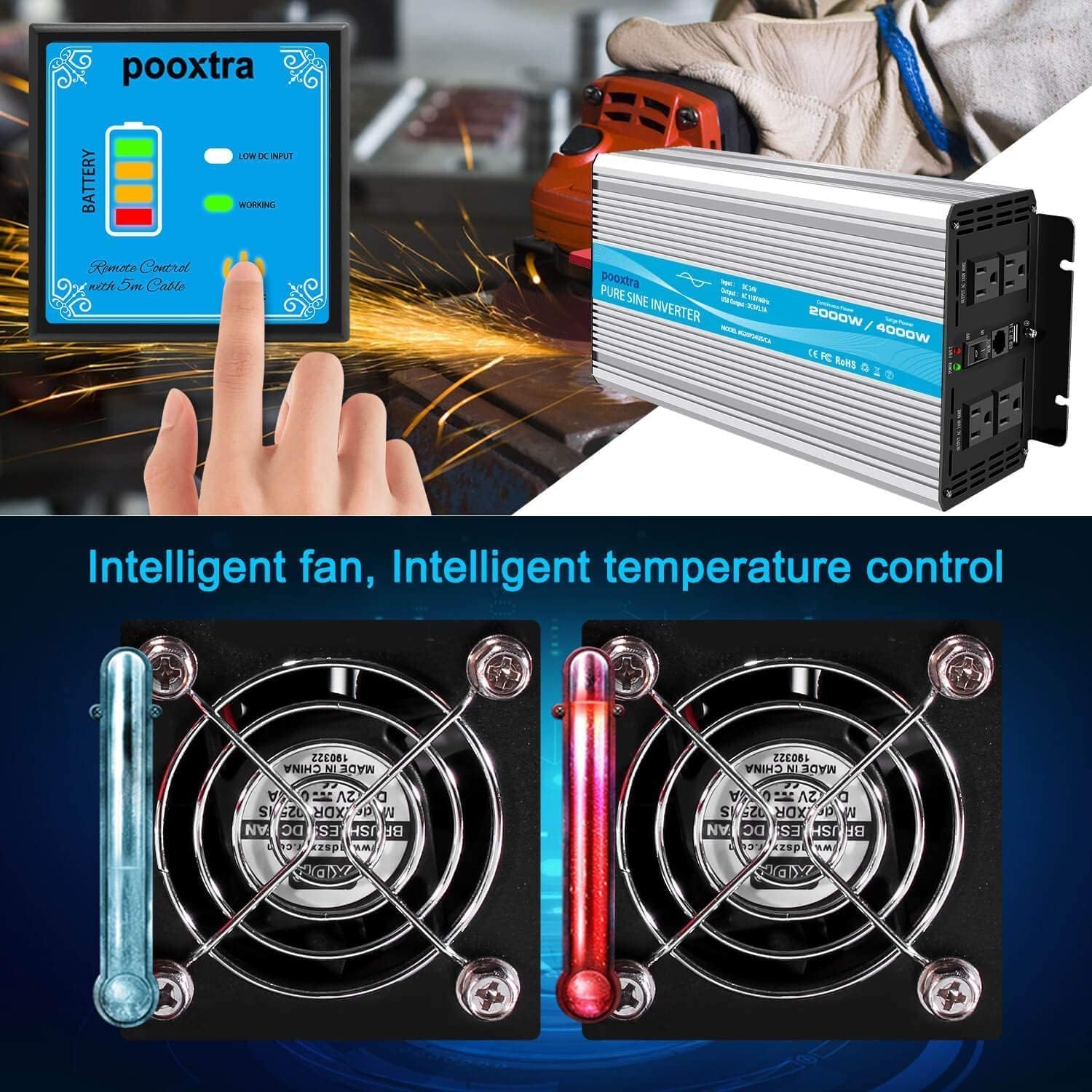 1000 watt Pure Sine Wave Power Inverter 12V to 110V with 4 AC E873995