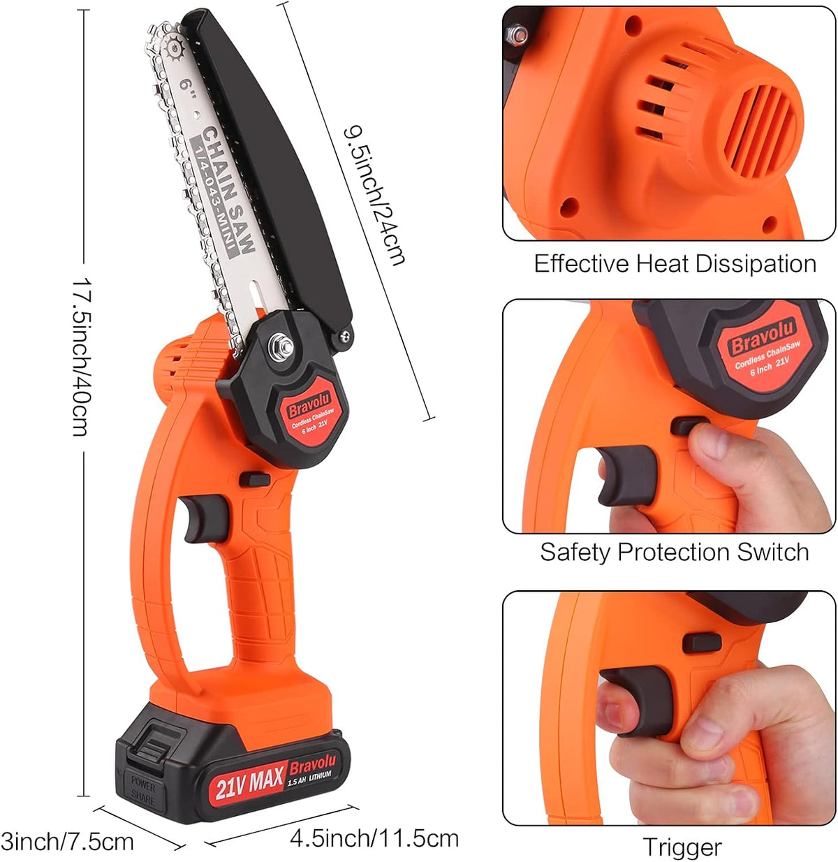 Mini Chainsaw 6 Inch, Cordless 21V Chainsaw, Pack of 2 G3977