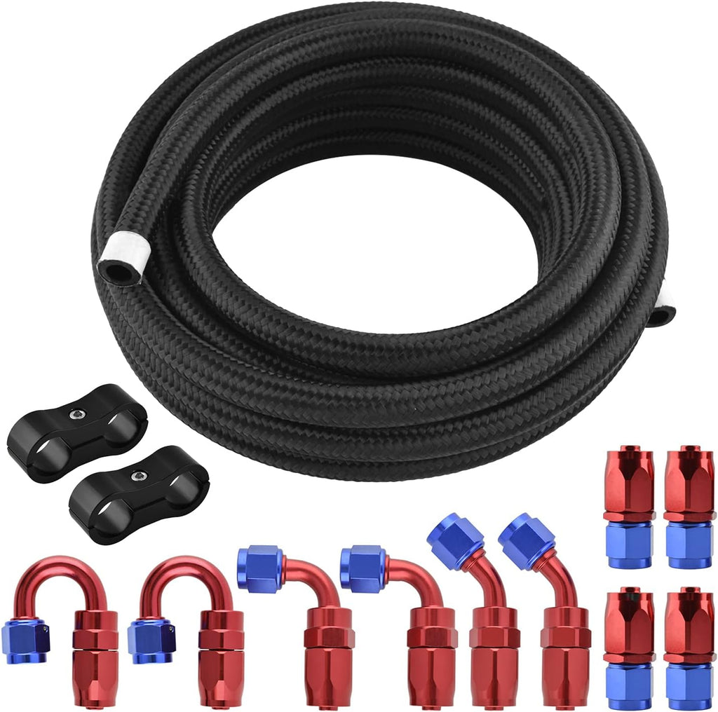 6AN Fuel Line Hose Fitting Kit 20FT CPE Braided Nylon Stainless Steel Pack of 2 N9753