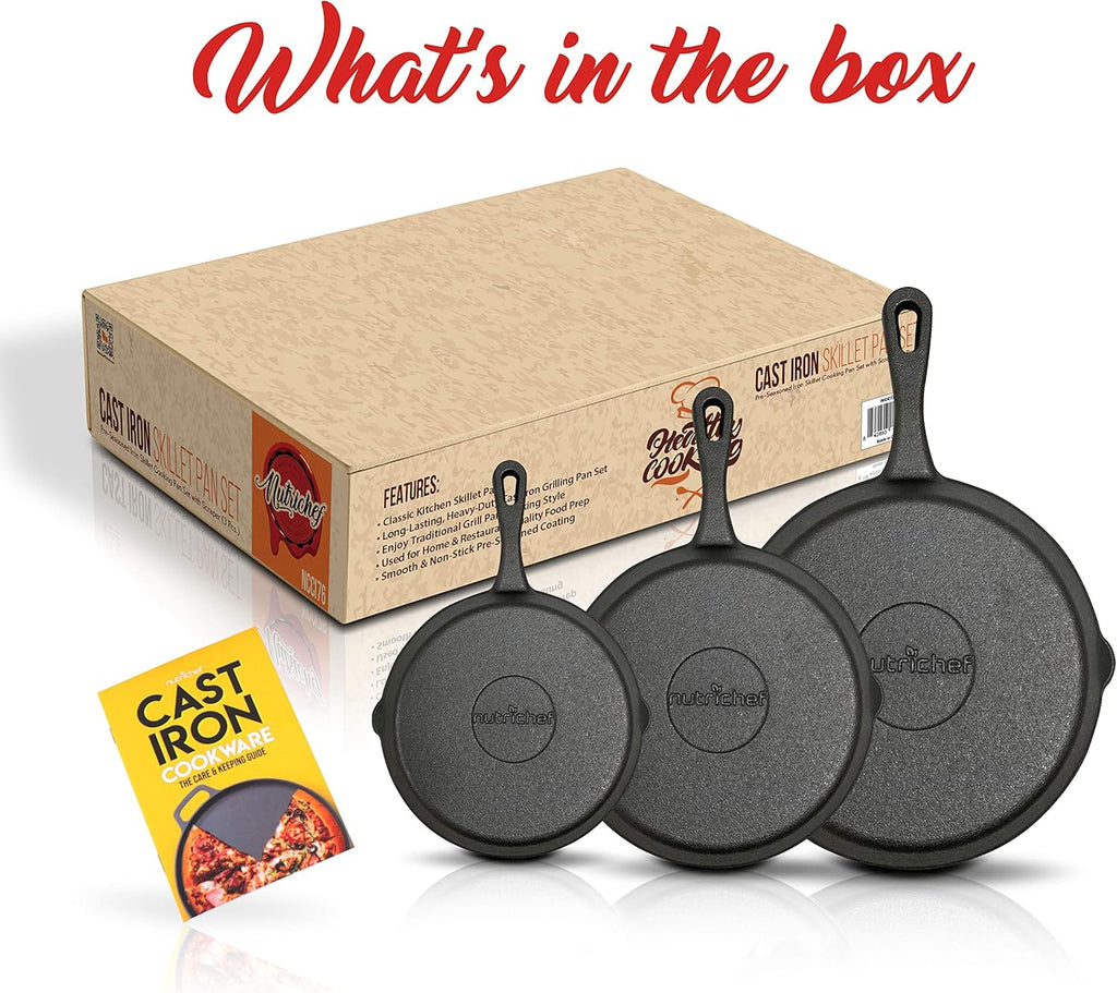3 Pieces Nonstick Cast Iron Skillet Cookware Set S737844