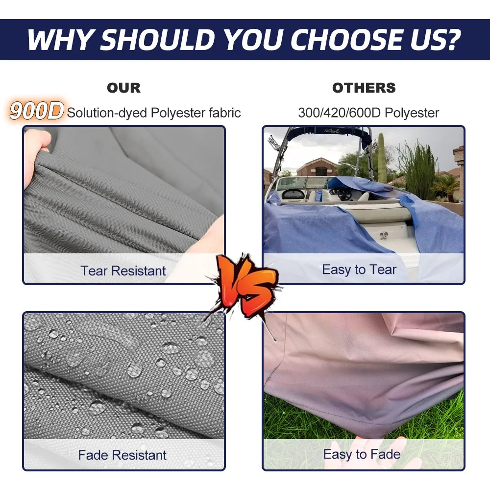 900D Waterproof Pontoon Boat Cover with Windproof Metal Buckle Straps C394
