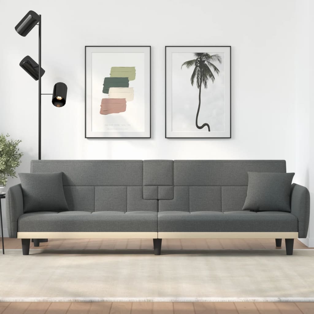 Dark Gray Fabric Sofa Bed with Cup Holders B5784