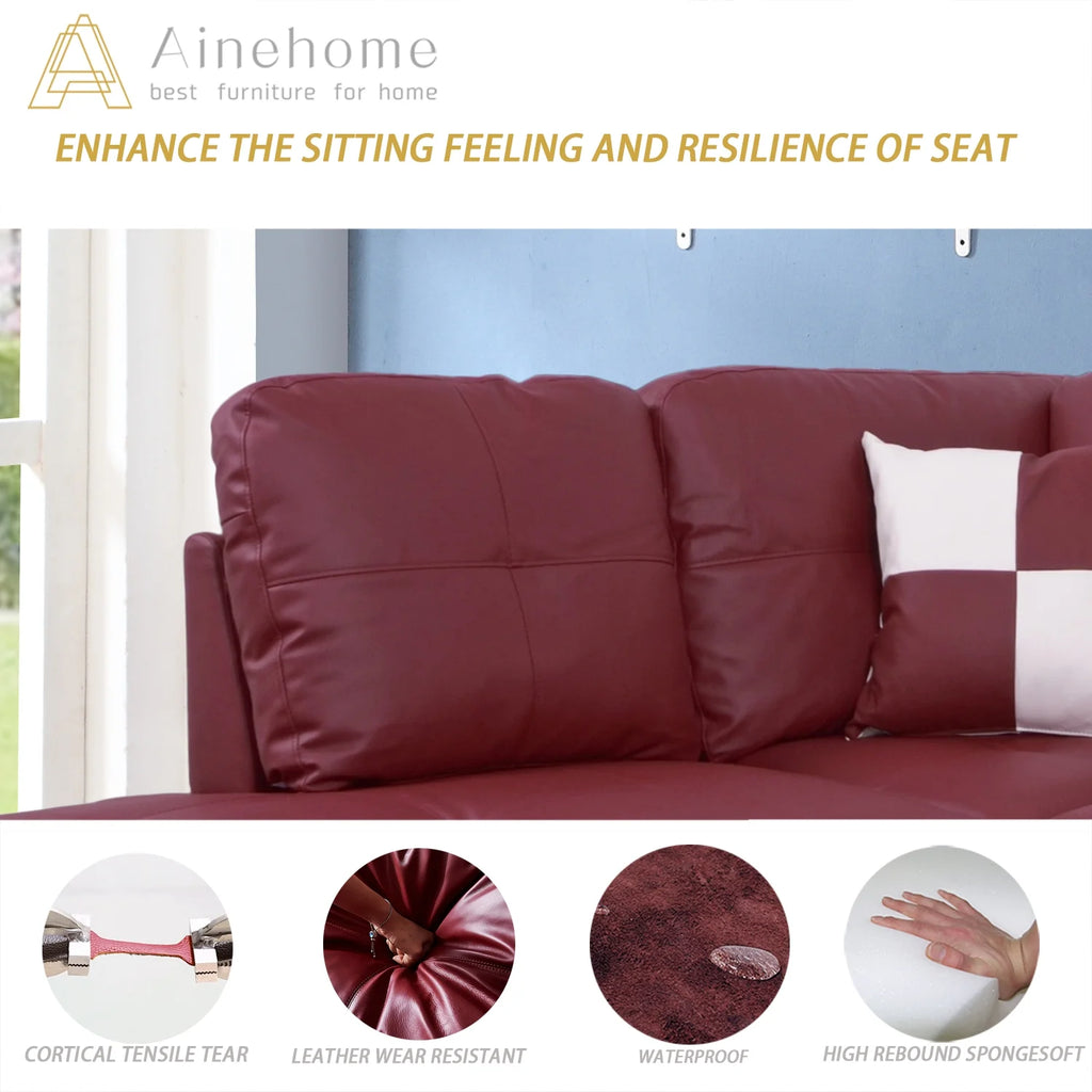 Red Faux Leather Sofa & Chaise with Ottoman G841