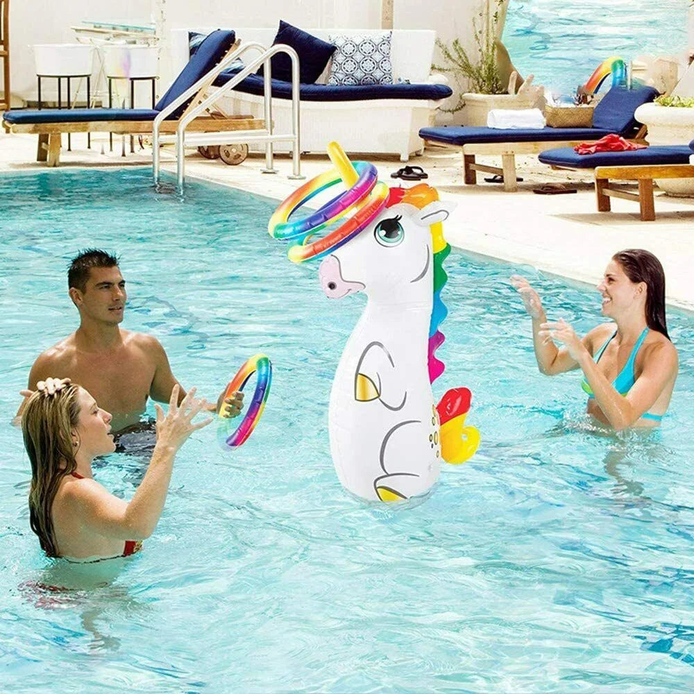 Inflatable Unicorn Ring Toss Game Swimming Pool Toy W641561