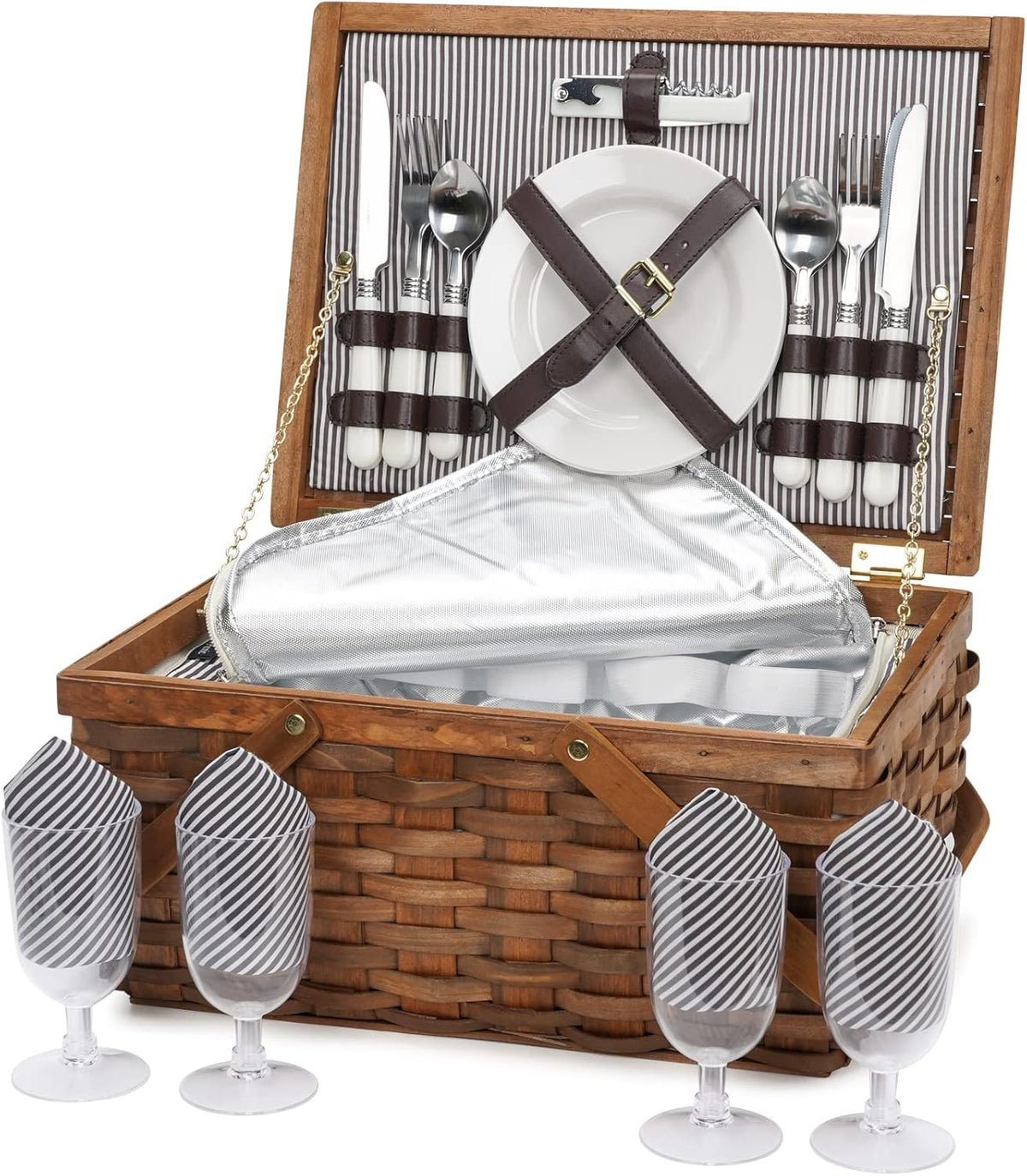 Picnic Basket Set with Insulated Cooler, Woven Basket with Double Folding Handles O81512