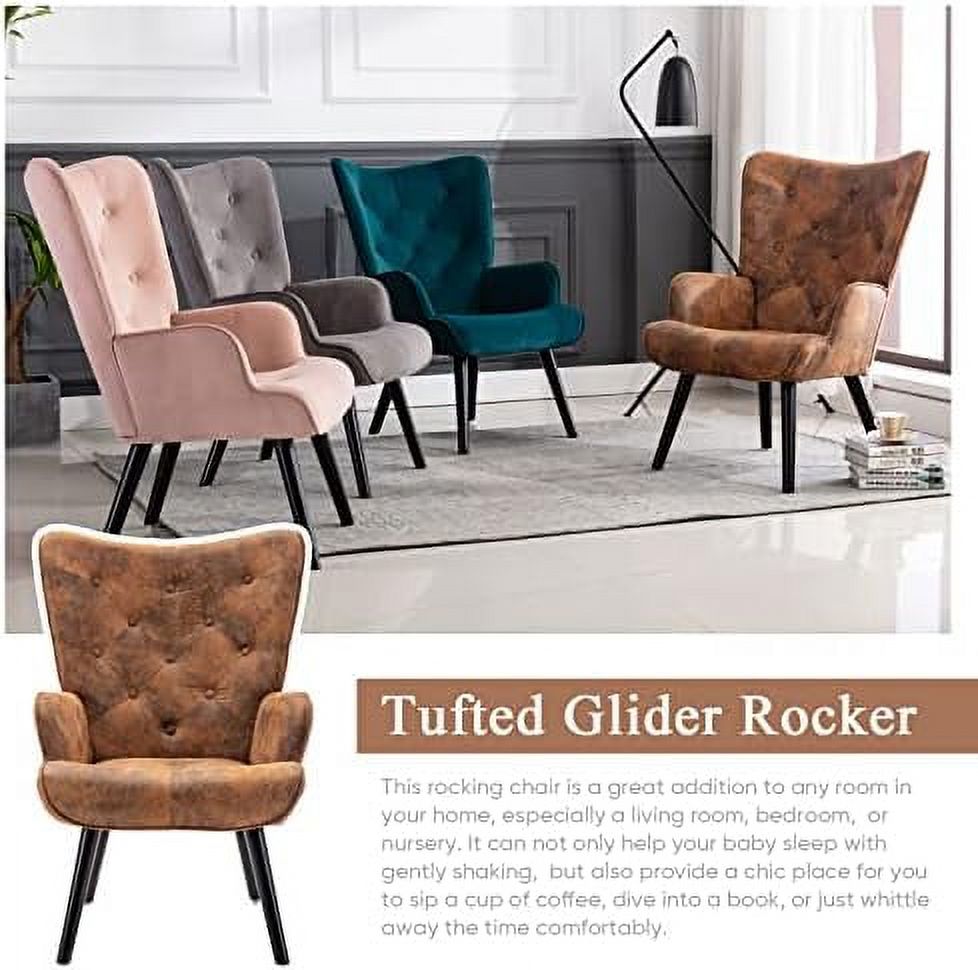 Accent Chairs Set, Mid-Century Modern Wingback Armchairs, Microfiber Cushioned E158