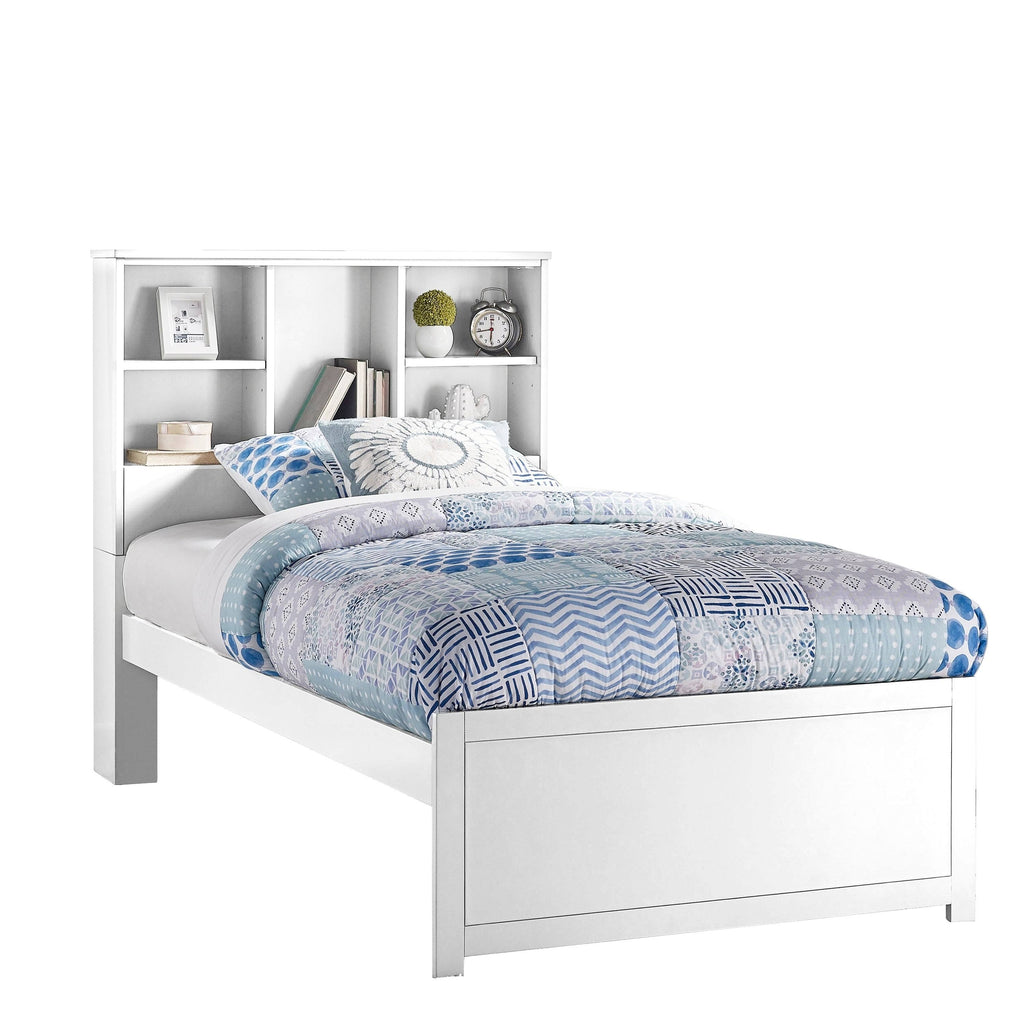Twin Bookcase Bed with Bookshelves White O8973
