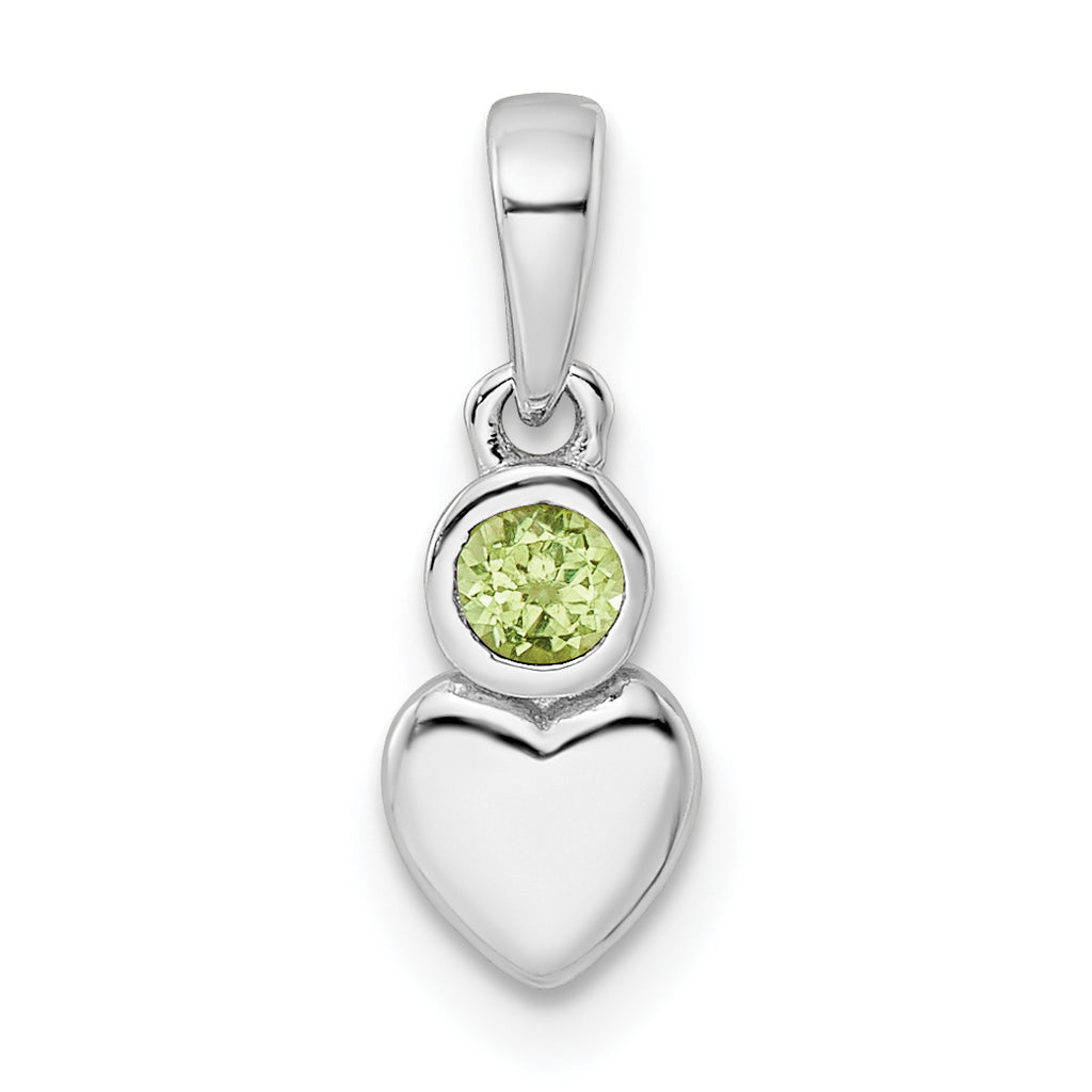 Sterling Silver Rhodium-Plated Peridot Heart Charm Pendant with Cable Chain Necklace 18'' O648