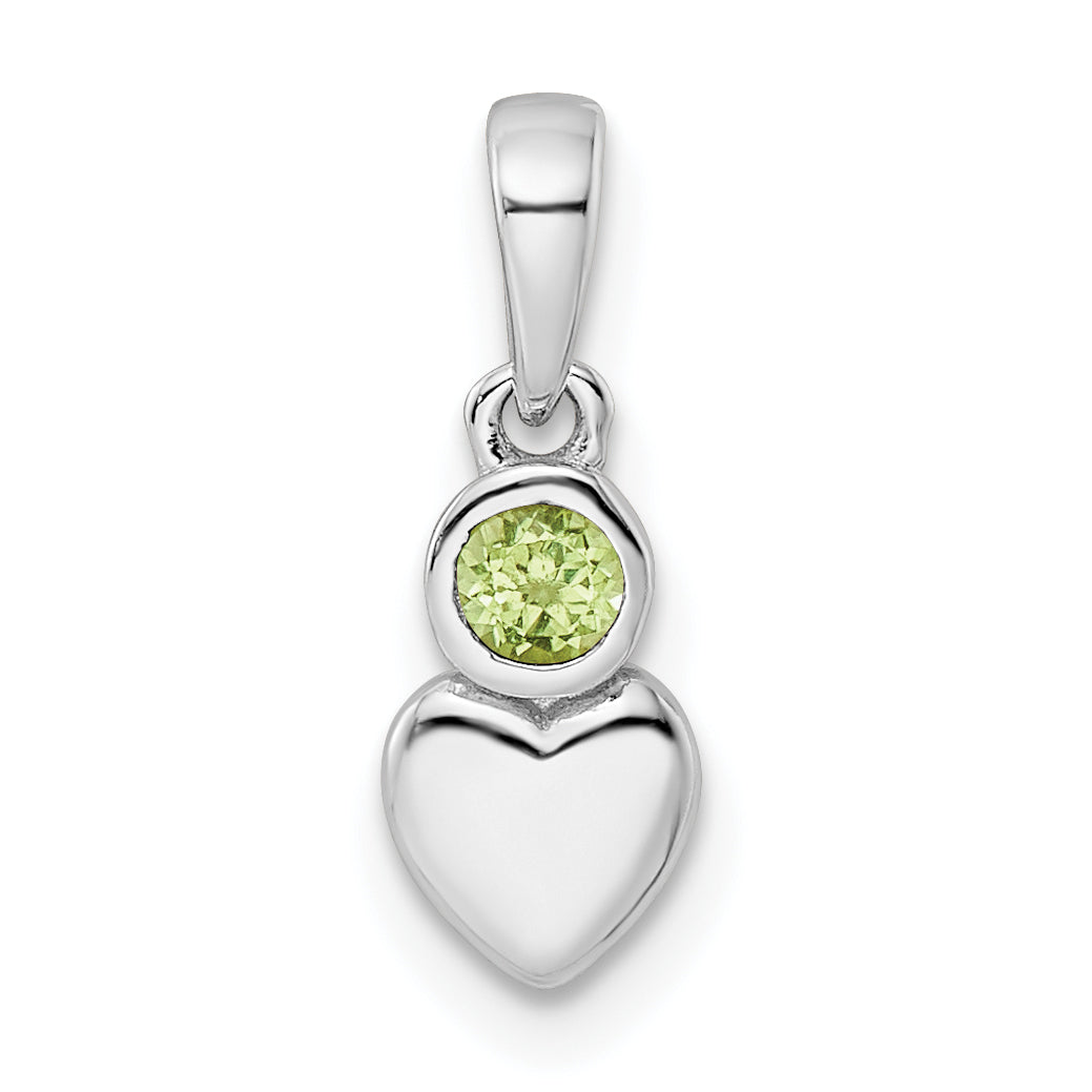 Sterling Silver Rhodium-Plated Peridot Heart Charm Pendant with Cable Chain Necklace 18'' O648