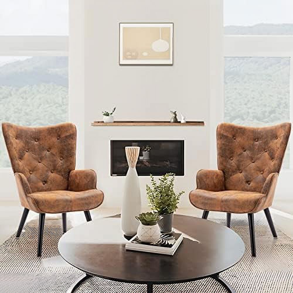 Accent Chairs Set, Mid-Century Modern Wingback Armchairs, Microfiber Cushioned E158