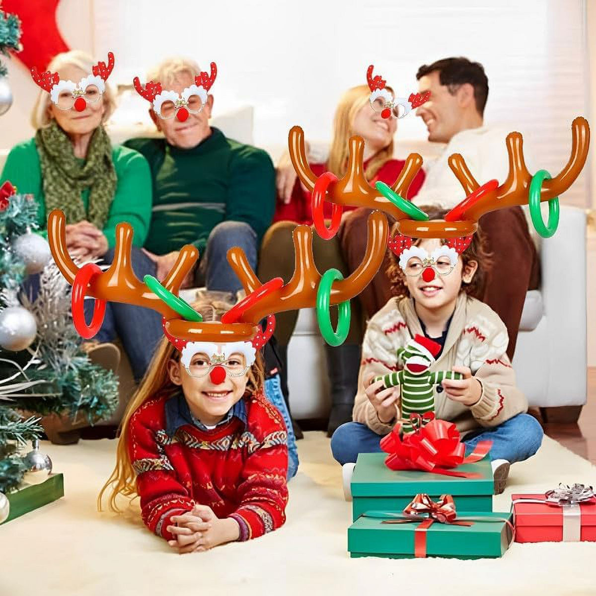 Inflatable Reindeer Antler Hat Ring Toss Game with 2 Antlers, 8 Rings, 1 Inflator Z620