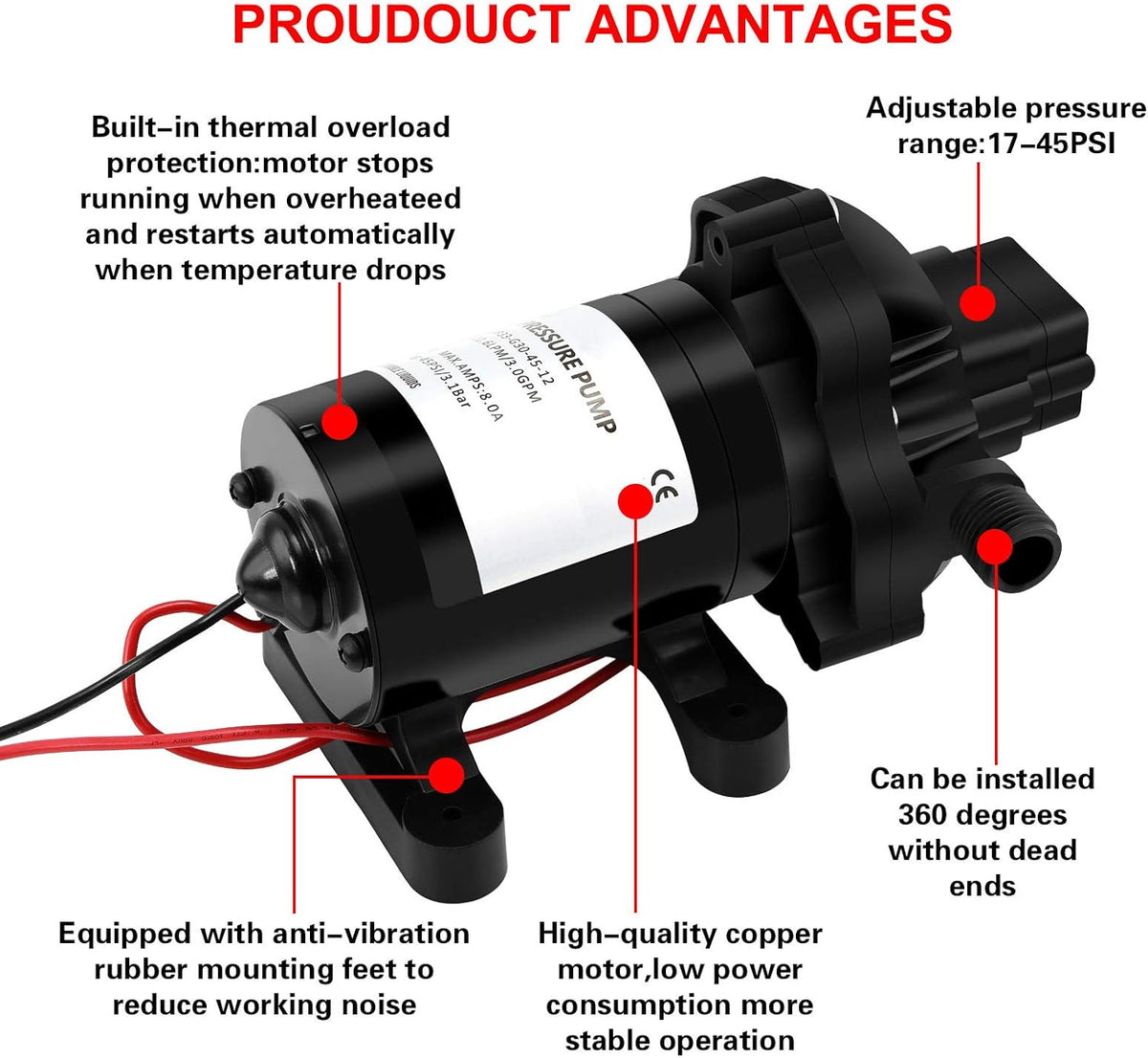 DC 12v 3.0 GPM 45 PSI Fresh Water Pump with Water Filter A137