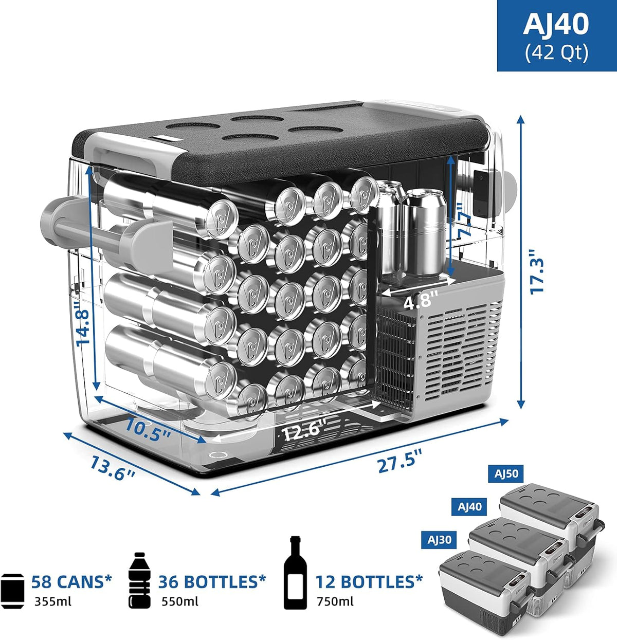 Portable Freezer Fridge, 12 volt Refrigerator, 42 Quarts X80789