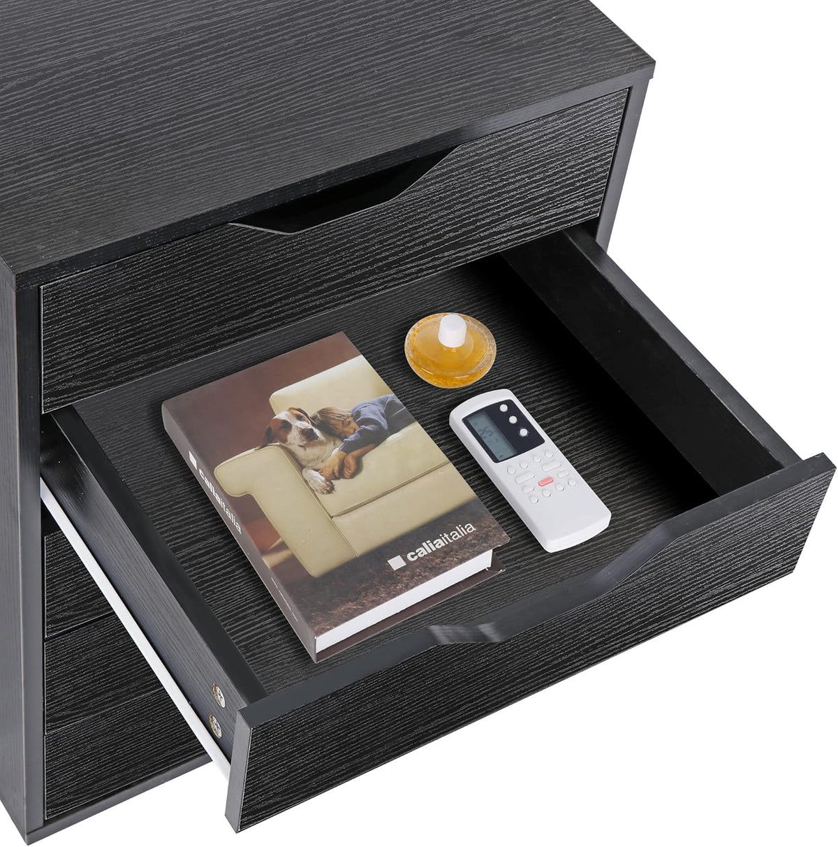 5 Drawer Mobile Wood Filing Cabinet with Lockable Casters, Black, Pack of 2 U86878