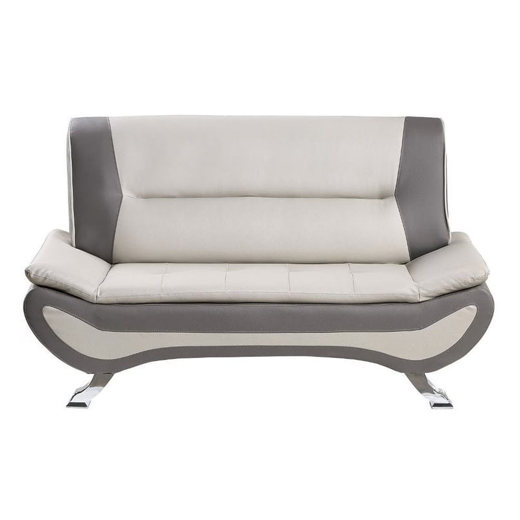 Beige and Gray Faux Leather Loveseat R6280