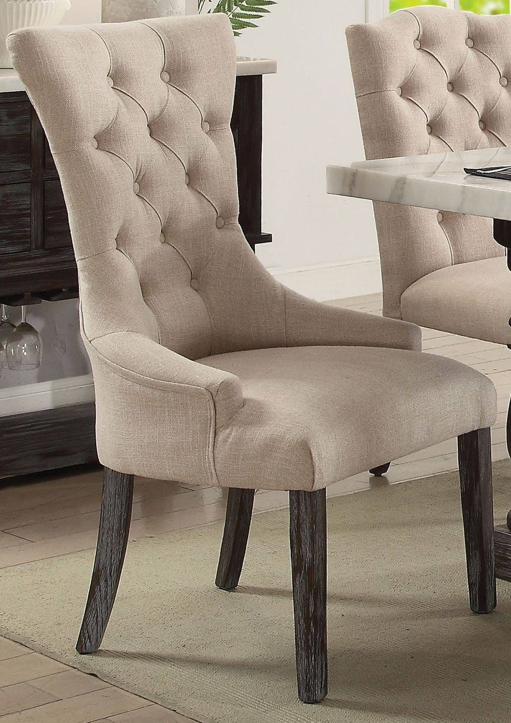 Beige Linen Dining Arm Chair (Set of 2) M470965