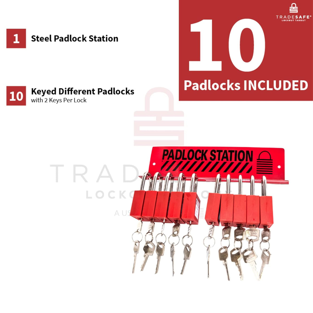 Lockout Tagout Station with 10 Padlocks, Carbon Steel Body, Pack of 2 F89525