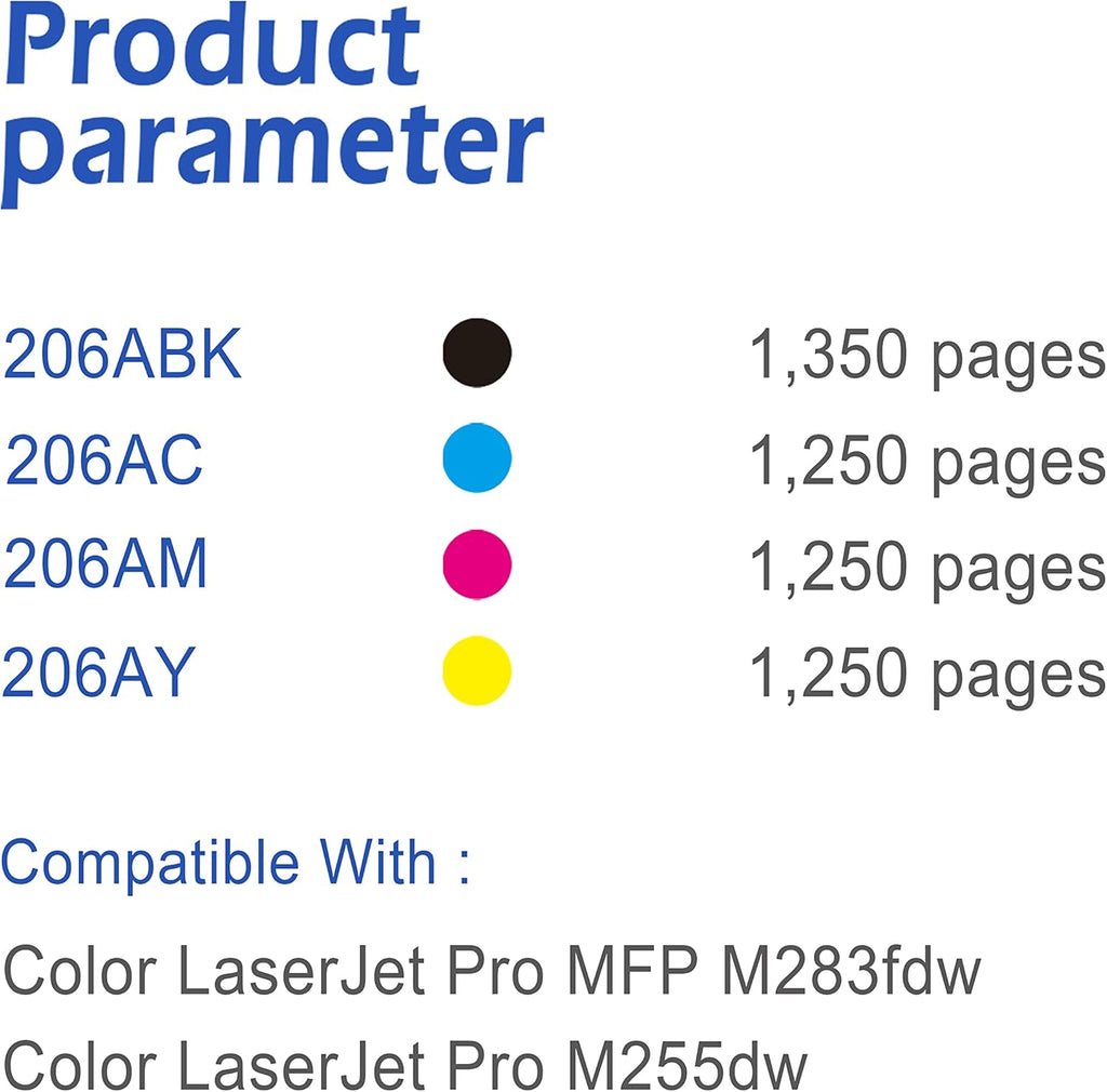4 Pack Black Cyan Magenta Yellow 206A Toner Cartridge X6429