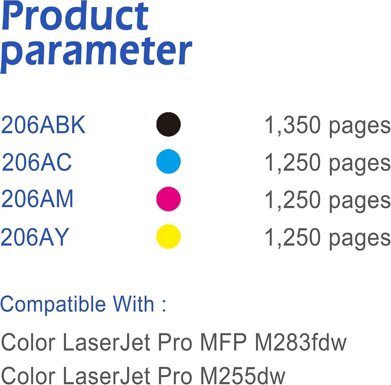 4 Pack Black Cyan Magenta Yellow 206A Toner Cartridge X6429