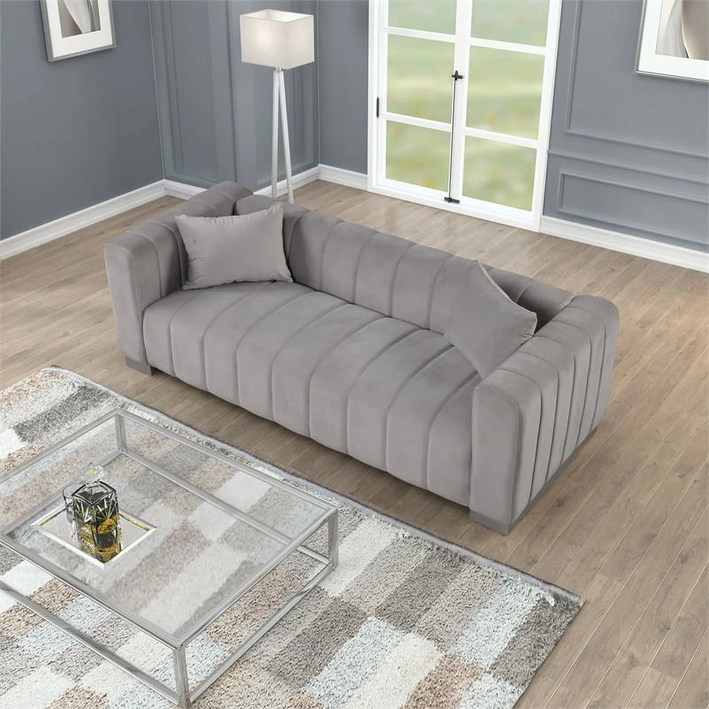 3-PC Velvet Sofa and 2 Armchairs Set Light Gray G80824