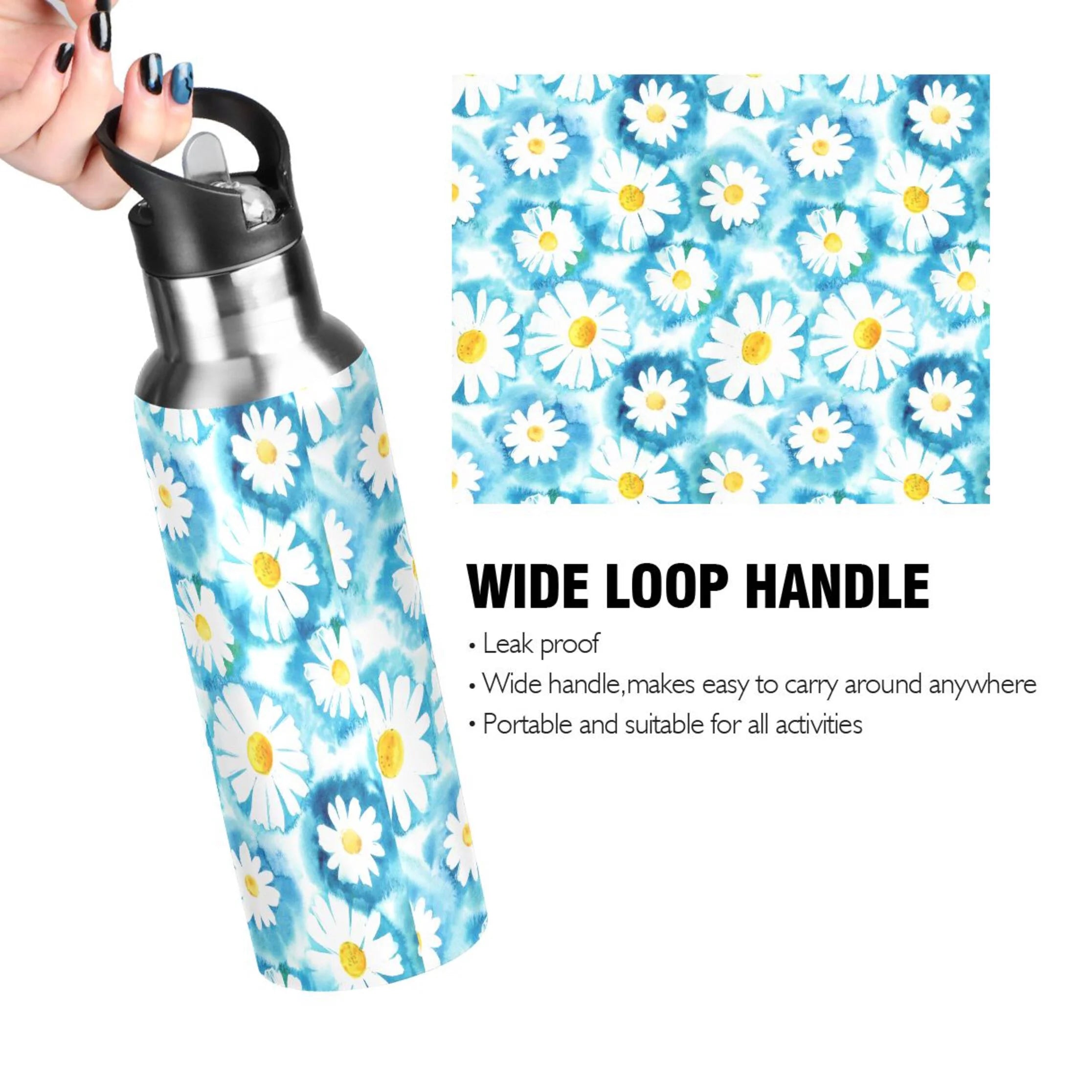 Blue Stainless Steel Insulated Water Bottle with Straw Lid Z6470