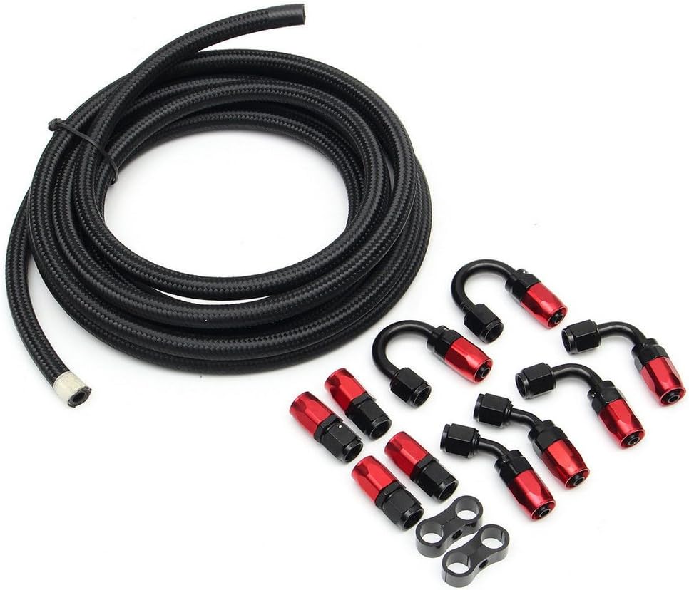 16Ft Universal Braided Oil Fuel Line Hose Stainless Steel Nylon with 10PC Swivel Fitting Hose Ends & 2PC Hose Separators Kit Q3244