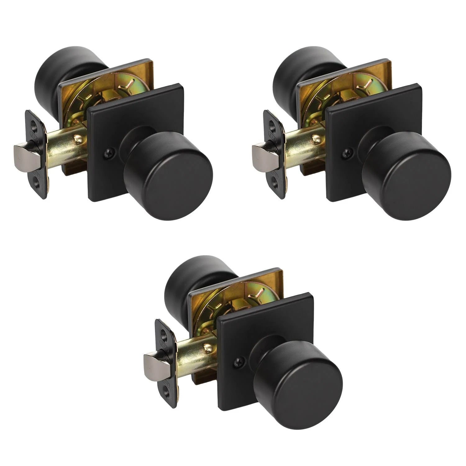 Matte Black Square Rose Door Knob 3-Pack L6561