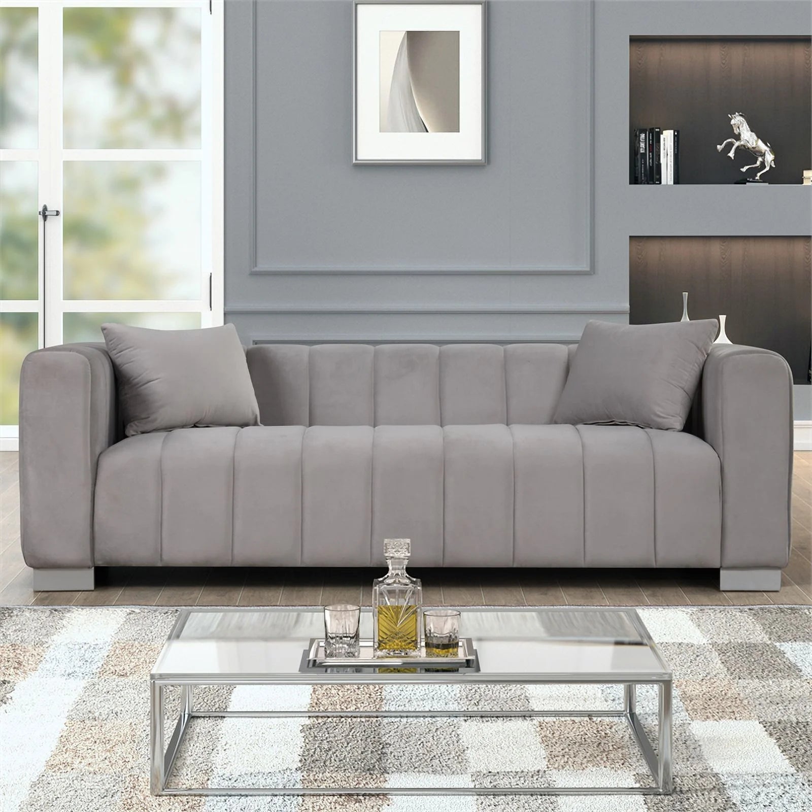 3-PC Velvet Sofa and 2 Armchairs Set Light Gray G80824