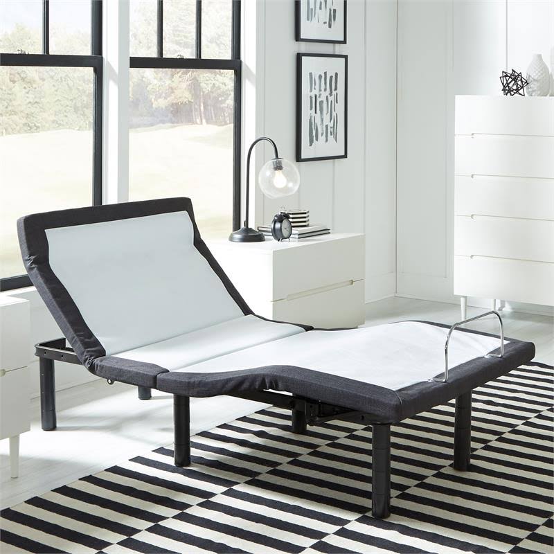 Adjustable Twin Long Metal Bed Base in Black U2078