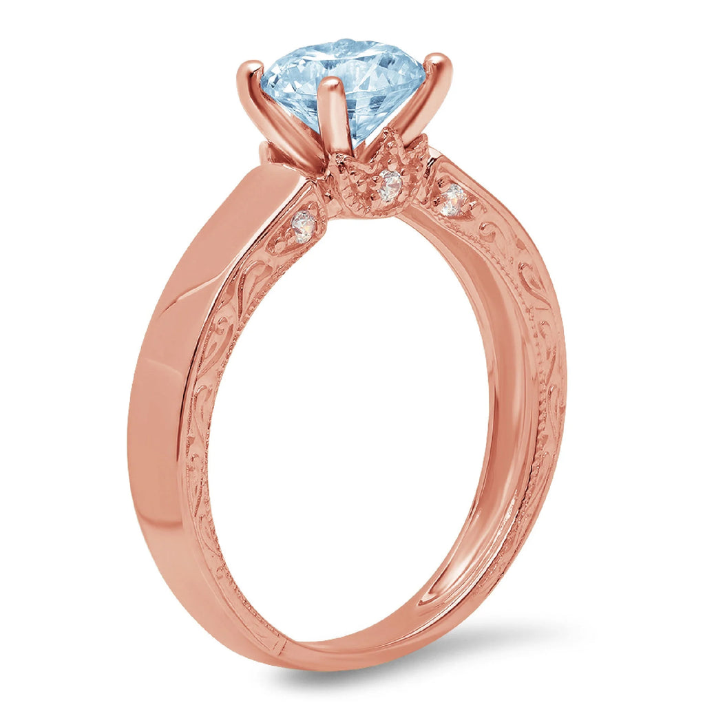 14k Rose Gold Simulated Blue Diamond Engagement Ring A15022