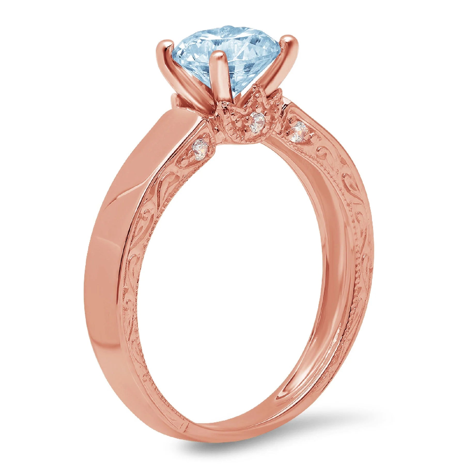 14k Rose Gold Simulated Blue Diamond Engagement Ring A15022