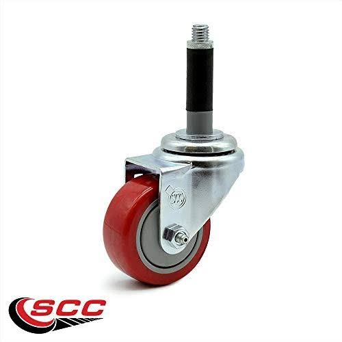 3 inch Red Polyurethane Swivel Expanding Stem Caster Set 2 Brake N166544