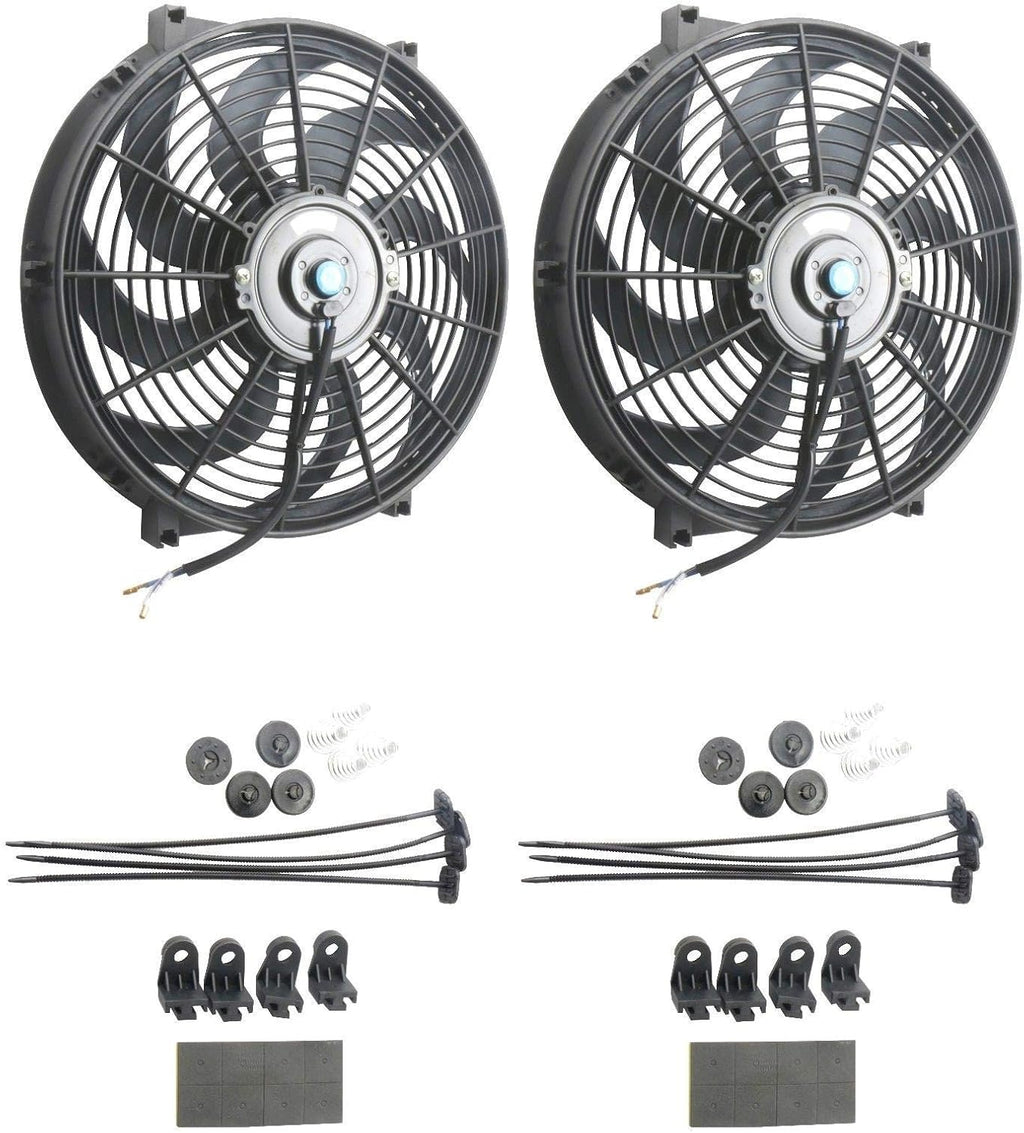 12V Slim Electric Cooling Radiator Fan with Fan Mounting Kit (12 Inch Black, 2 Pack) H891359