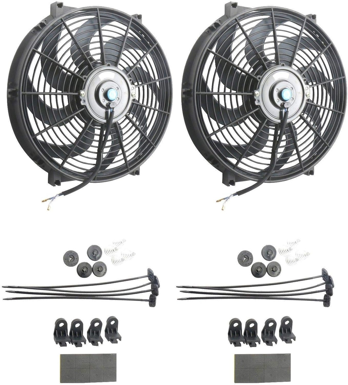 12V Slim Electric Cooling Radiator Fan with Fan Mounting Kit (12 Inch Black, 2 Pack) H891359