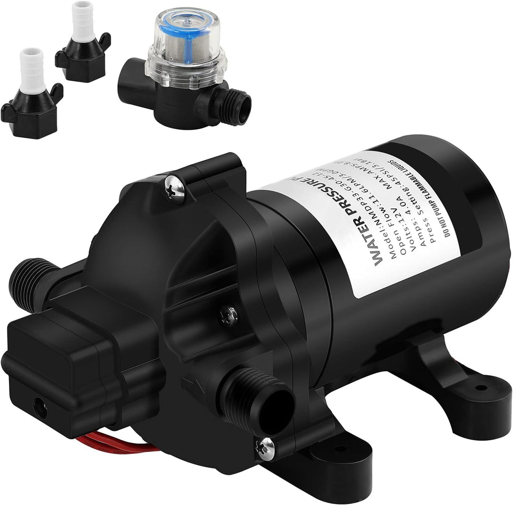 DC 12v 3.0 GPM 45 PSI Fresh Water Pump with Water Filter A137