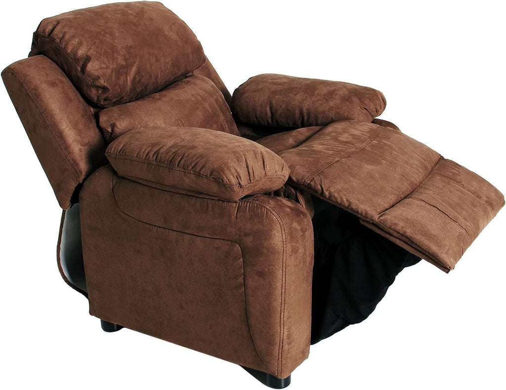 Light Brown Padded Leather Recliner with Storage Arms I428