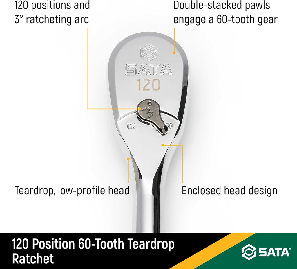 120P Professional Ratchet Set with On/Off Switch and Dual-Pawl 60-Tooth Teardrop Head G622512