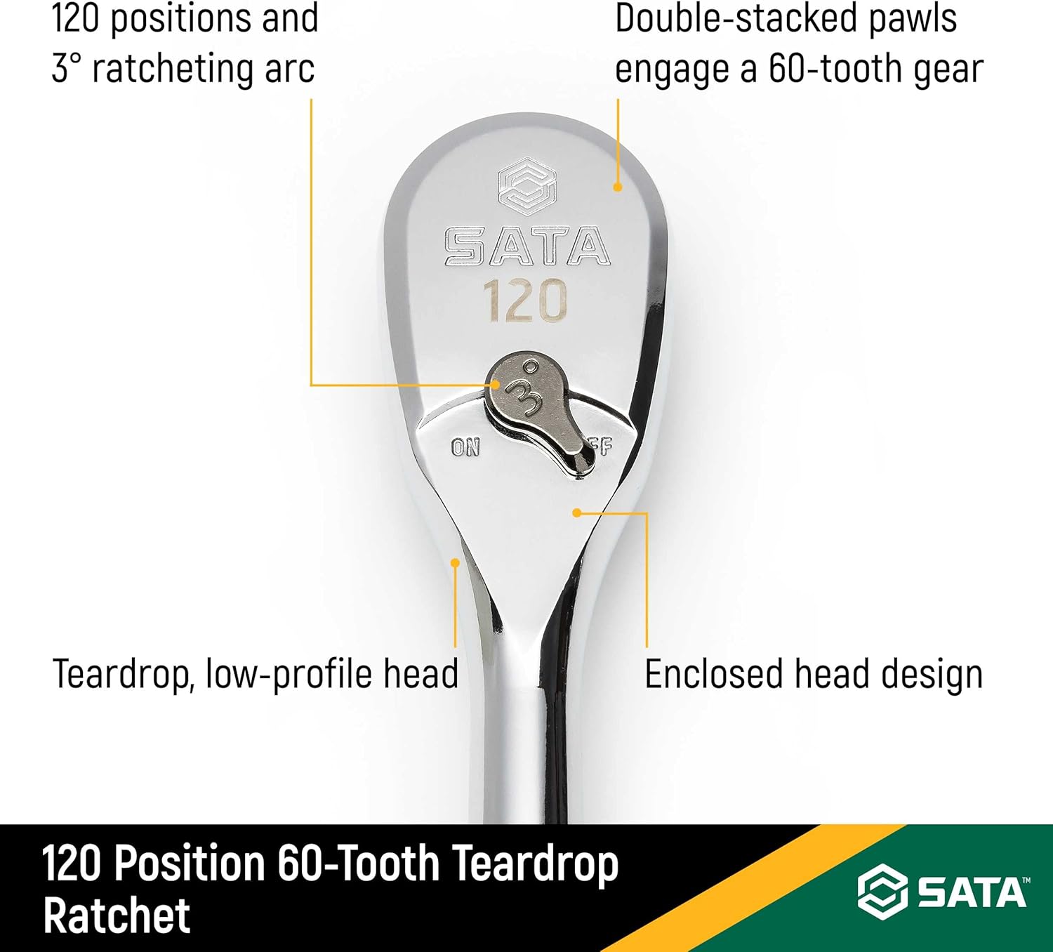 120P Professional Ratchet Set with On/Off Switch and Dual-Pawl 60-Tooth Teardrop Head G622512