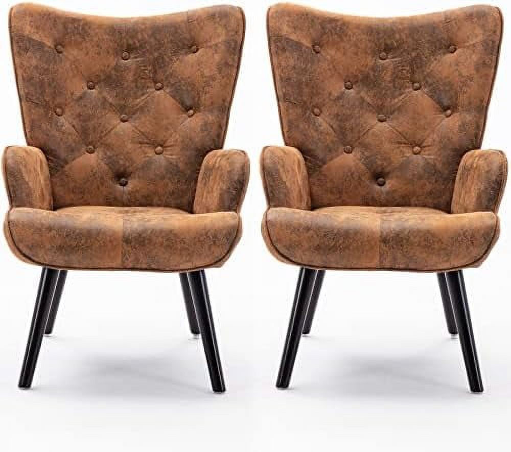 Accent Chairs Set, Mid-Century Modern Wingback Armchairs, Microfiber Cushioned E158