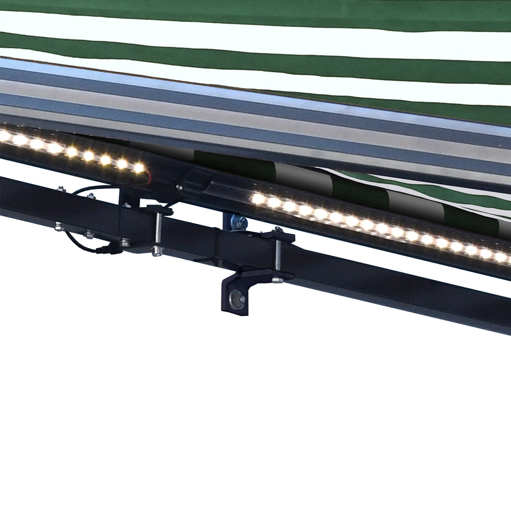 Motorized LED Half Cassette Retractable Awning 12 x 10 Feet, Green/White L129793