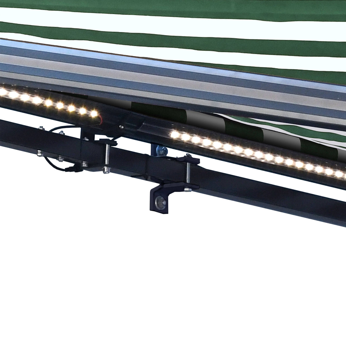 Motorized LED Half Cassette Retractable Awning 12 x 10 Feet, Green/White L129793