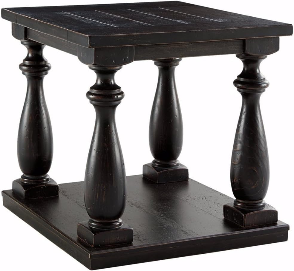 Black Vintage Square End Table with Shelf B87515