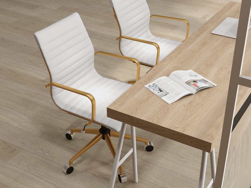 White Leather Adjustable Swivel Office Chair Y9398