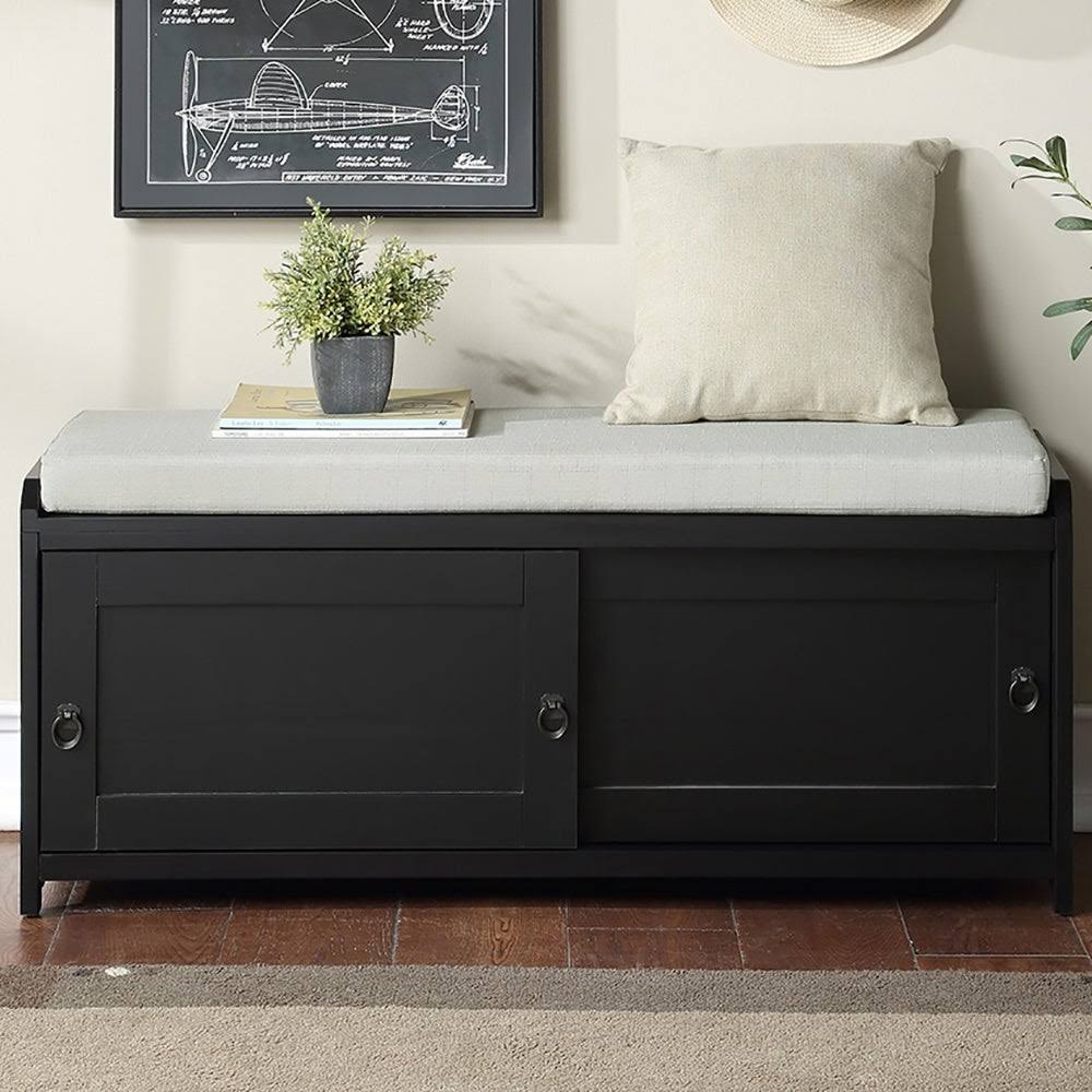 Black Wood Storage Bench with 2 Cabinets B43301