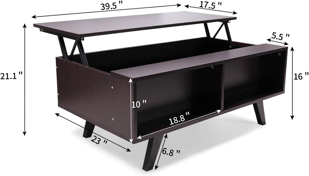 Walnut Lift Top Coffee Table with Hidden Compartment and Storage Cabinet D48009