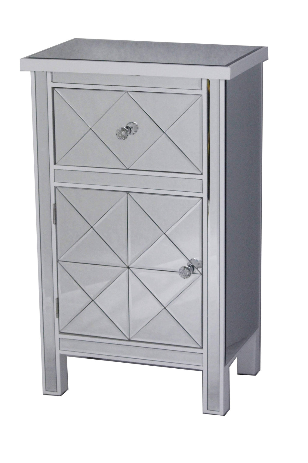 Antique White Wood Accent Cabinet with Beveled Glass Door N16298