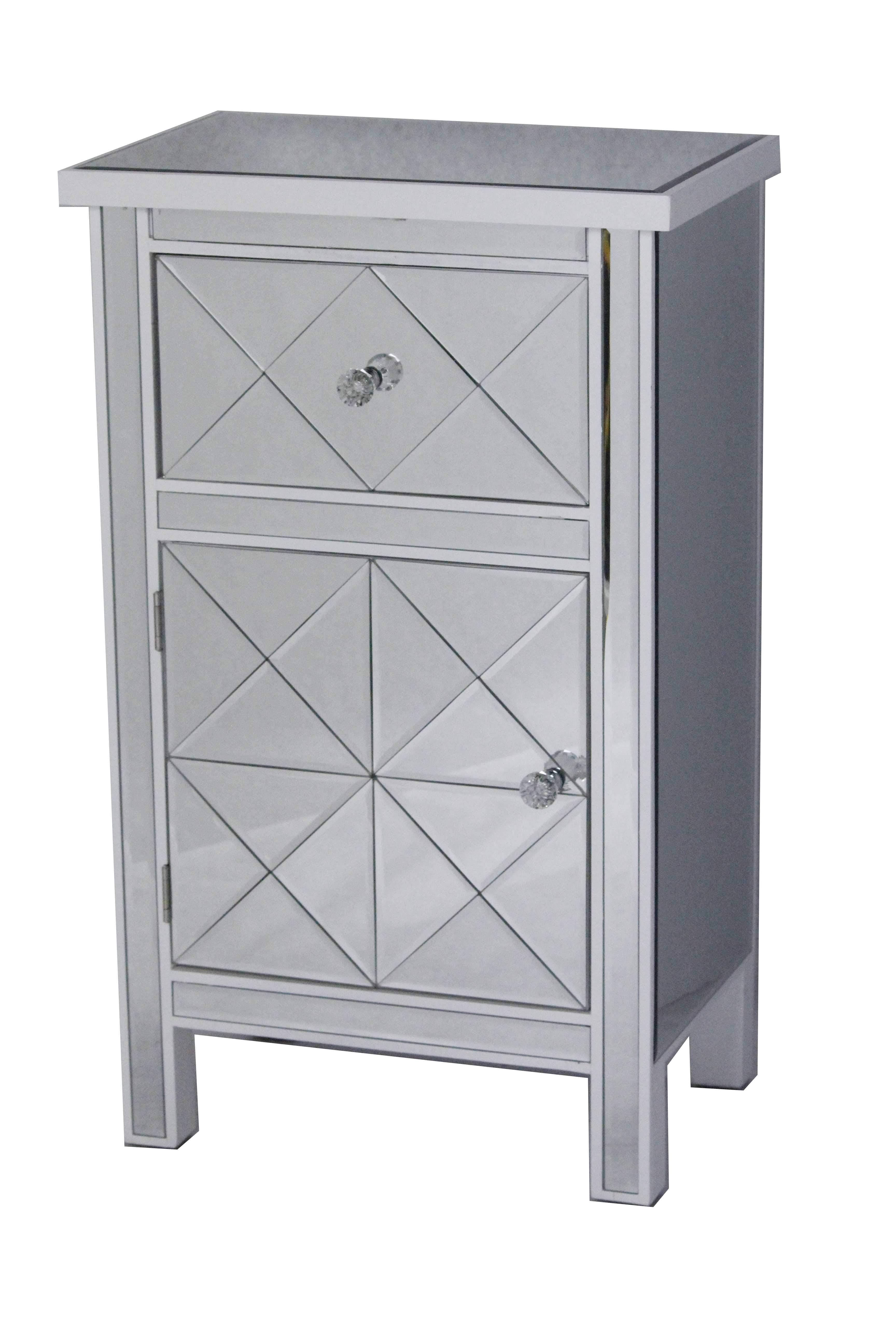 Antique White Wood Accent Cabinet with Beveled Glass Door N16298