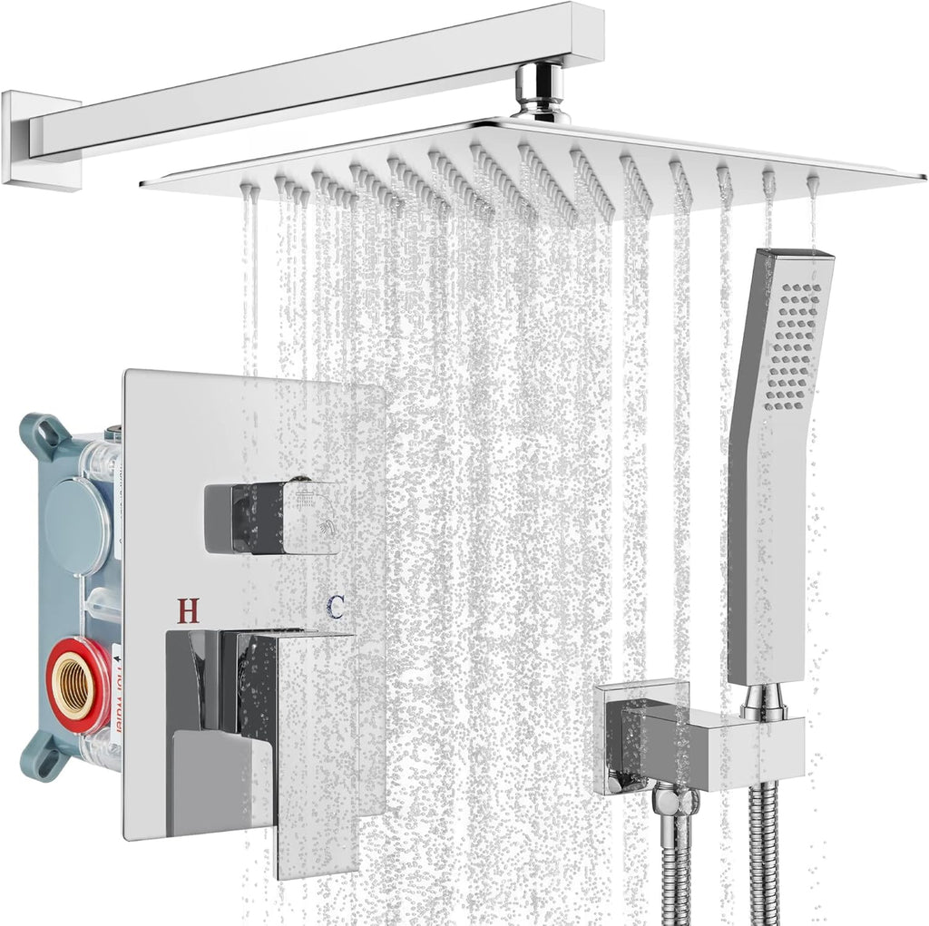 Matte Black 10 inch Square Shower Head Hand Held Shower Complete Combo Set Wall Mounted U855