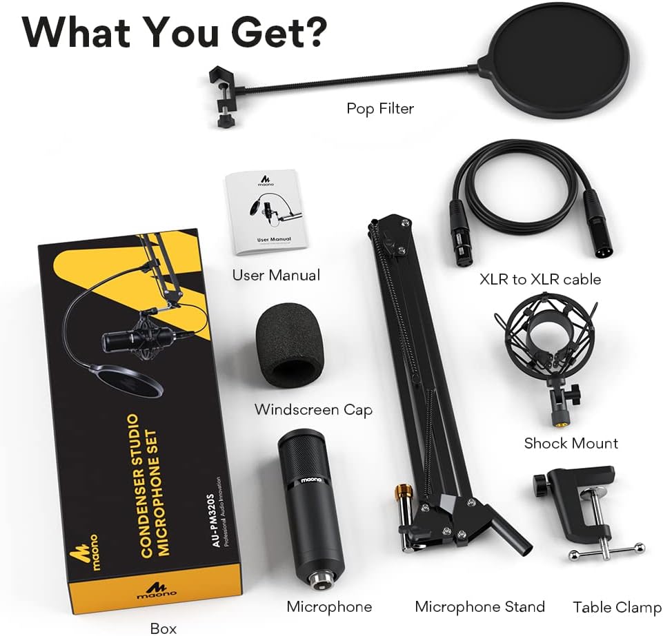 XLR Condenser Microphone Kit, Cardioid Studio Condenser Recording Mic, Pack of 2 R570671