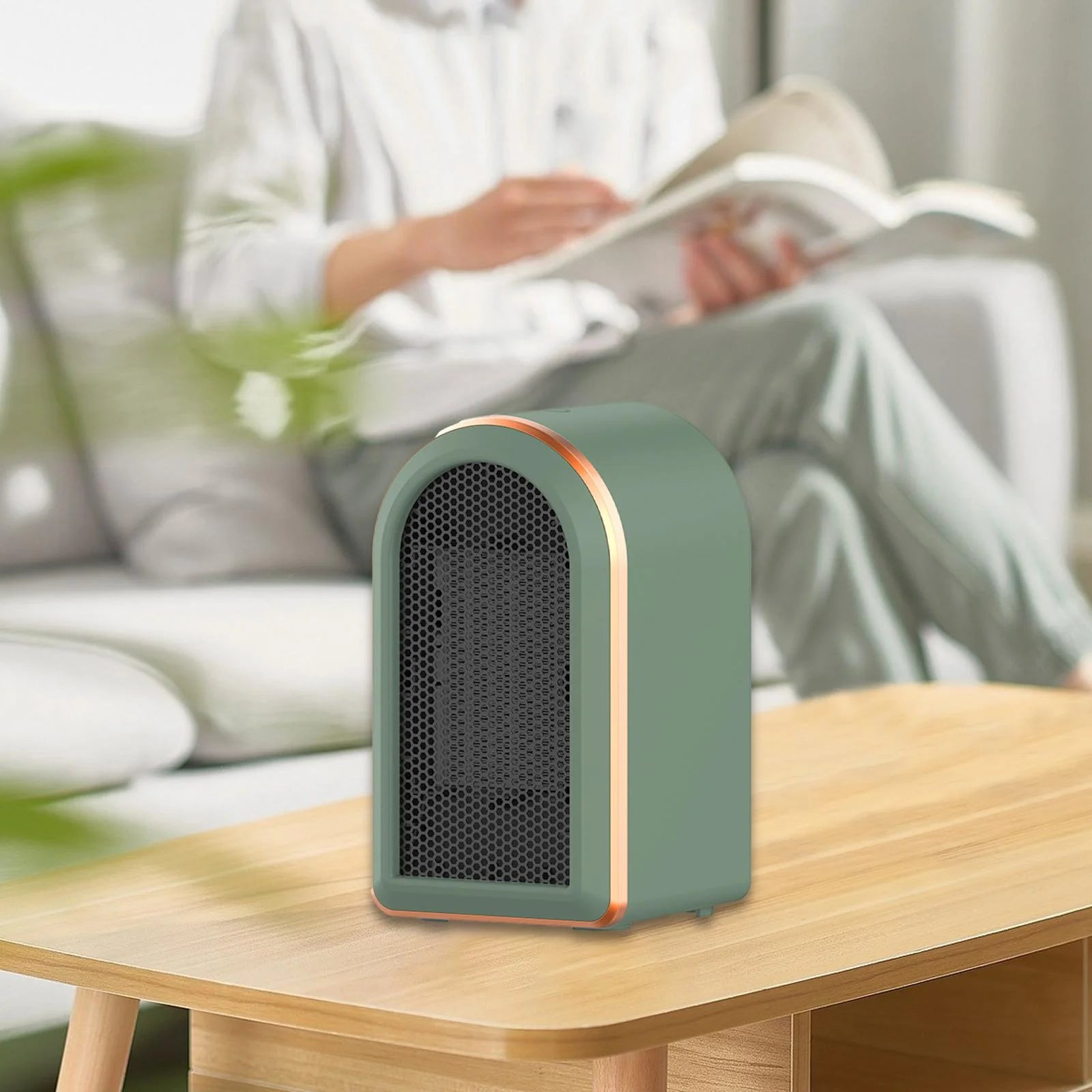 Green Mini Heater Fan with Tip Over Protection X75154